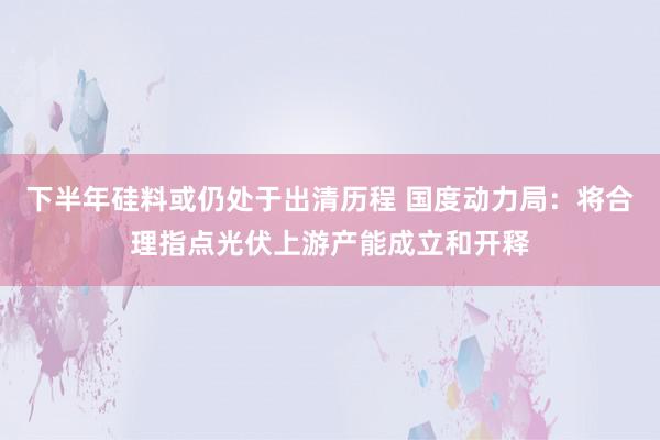 下半年硅料或仍处于出清历程 国度动力局：将合理指点光伏上游产能成立和开释