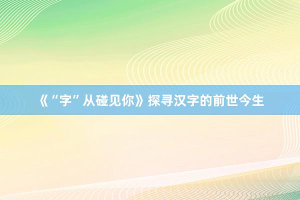 《“字”从碰见你》探寻汉字的前世今生